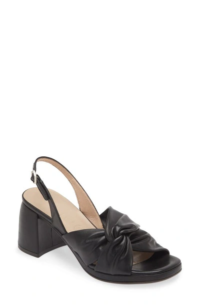 Wonders Knot Detail Block Heel Sandal In Black Leather