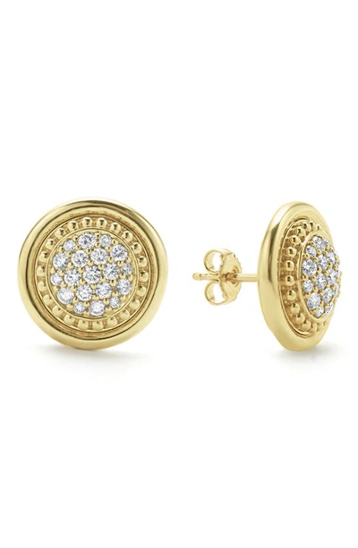 Lagos 18k Gold & Ceramic Meridian Diamond Stud Earrings In White/gold