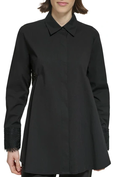 Donna Karan Lace Inset Tunic In Black