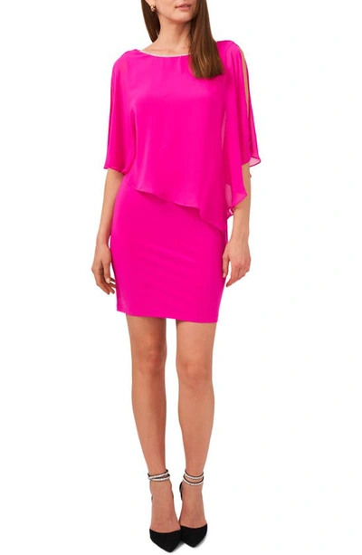 Chaus Rhinestone Trim Cape Overlay Dress In Fiercely Fuchsia