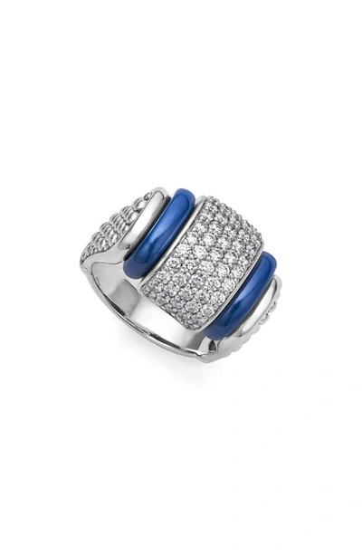 Lagos Blue Caviar Marine Diamond Ring In Blue/silver