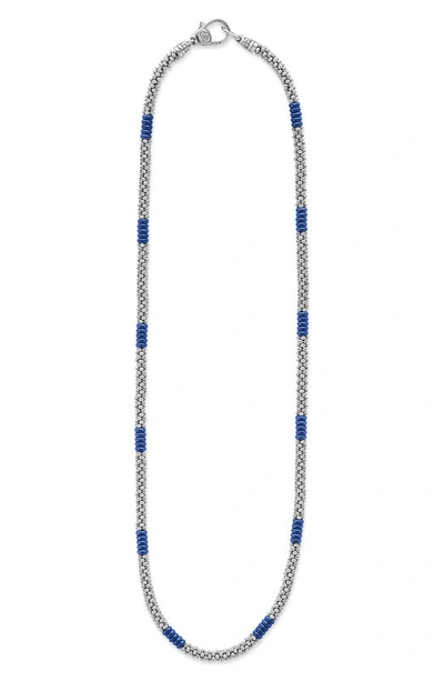 Lagos Blue Caviar Ceramic Station Necklace In Blue/silver