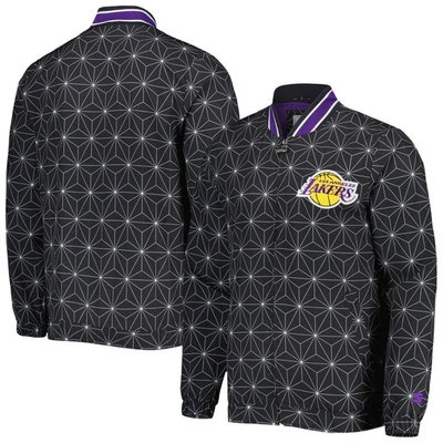 Starter Black Los Angeles Lakers In-field Play Fashion Satin Full-zip Varsity Jacket