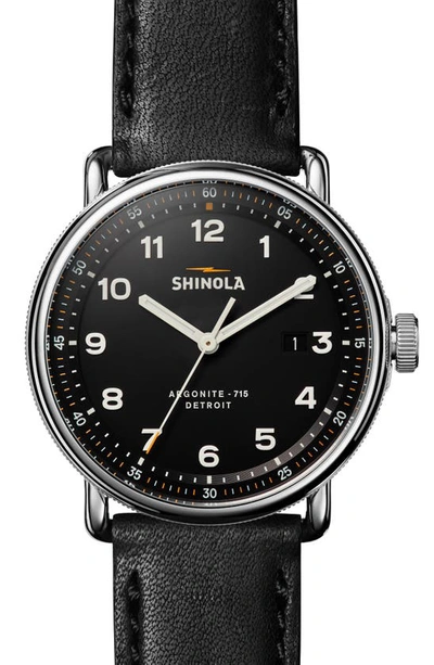 Shinola The Canfield Leather Strap Watch, 43mm In Black/ Silver