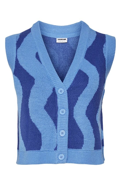 Noisy May Cosmic Front Button Sweater Vest In Azure Blue