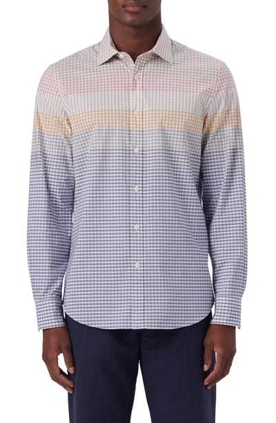 Bugatchi Shaped Fit Check Stretch Cotton Button-up Shirt In Stone