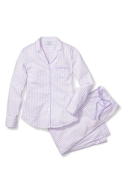 Petite Plume French Ticking Stripe Cotton Pyjamas In Purple
