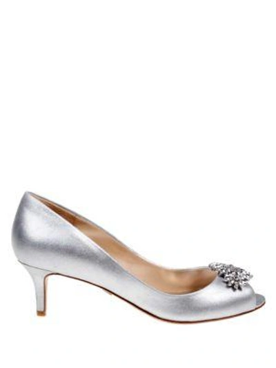 Badgley Mischka Nakita Ii Kitten Heel Peep Toe Pumps In Silver