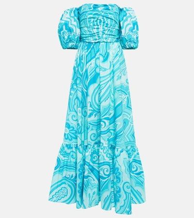 Etro Paisley Cotton-blend Midi Dress In Blue