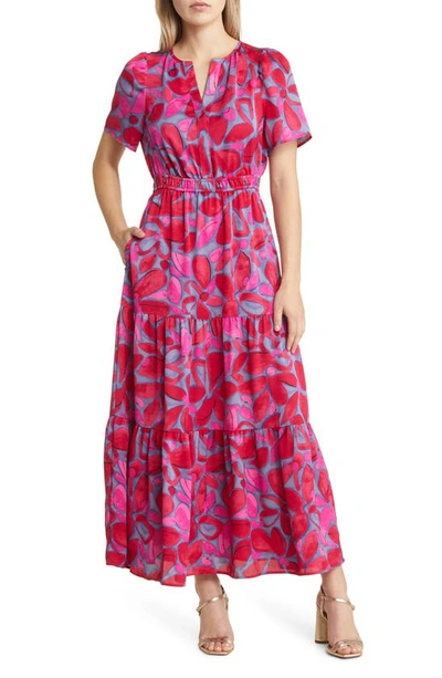 Nic + Zoe Happy Splash Tiered Floral-print Maxi Dress In Pink Multi