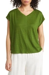 Eileen Fisher V-neck Short-sleeve Organic Linen Tee In Field