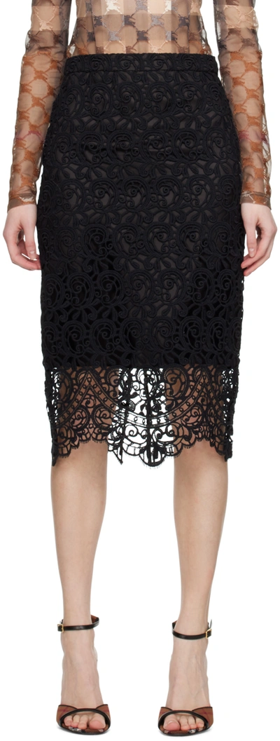 Burberry Lace Pencil Skirt In Black