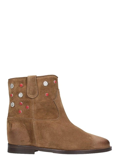 Via Roma 15 Brown Suede Leather Wedge Ankle Boots In Leather Color