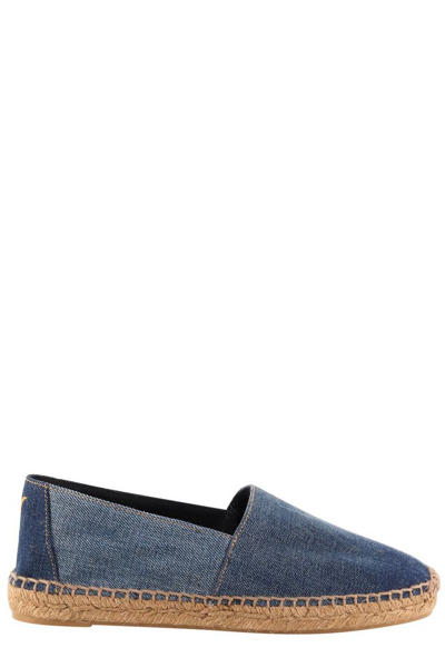 Saint Laurent Ysl Embroidered Denim Espadrilles In Blue