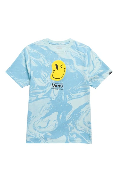 Vans Kids' Smiley Marble Cotton Graphic Tee In Blue Glow