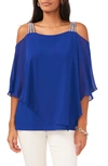 Chaus Rhinestone Cold Shoulder Blouse In Goddess Blue