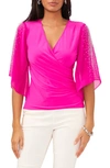 Chaus Embellished Sleeve Surplice Blouse In Fiercely Fuchsia