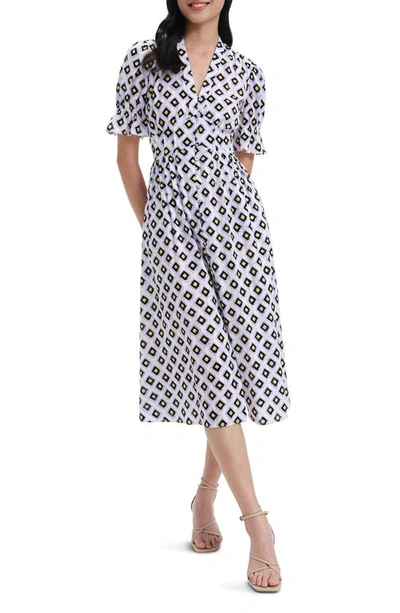 Diane Von Furstenberg Erica Button Front Cotton Midi Dress In Pint Cube Lg Orchid