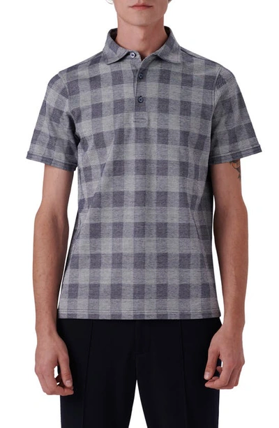 Bugatchi Plaid Short Sleeve Cotton Polo In Navy
