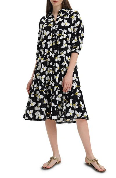Diane Von Furstenberg Luna Blouson-sleeve Floral-print Midi Dress In Black