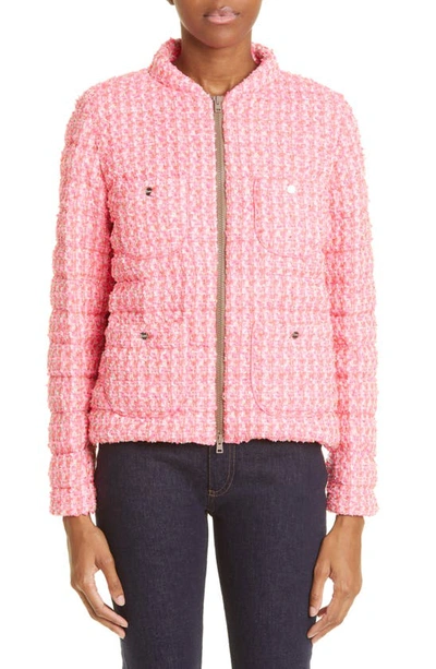 Herno Tweed Padded Down Jacket In Pink