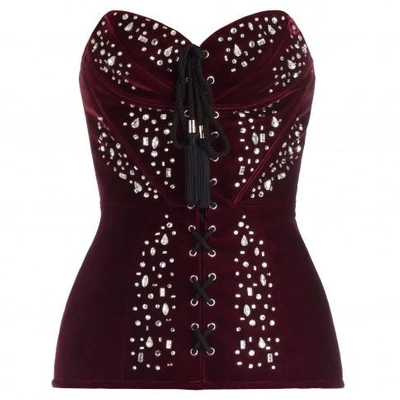 Giuseppe Zanotti - Burgundy Velvet Corset With Crystals The Dazzling Alis In Red