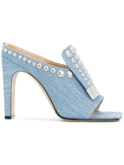 Sergio Rossi Studded Denim Sr1 Mules In Blue