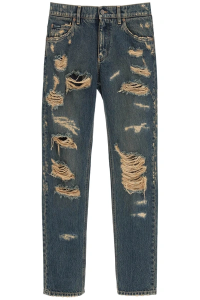 Dolce & Gabbana Destroyed Denim Jeans In Multicolor