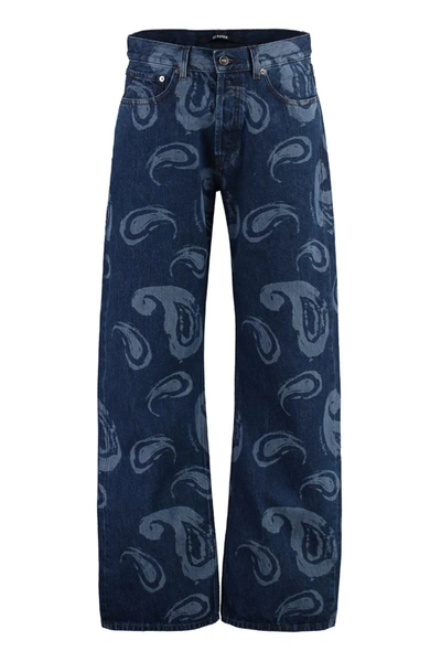 Jacquemus Le De Nimes Suno Graphic-pattern Straight-leg Mid-rise Jeans In Blue