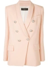 Balmain Long Double-breasted Wool Blazer In Pink