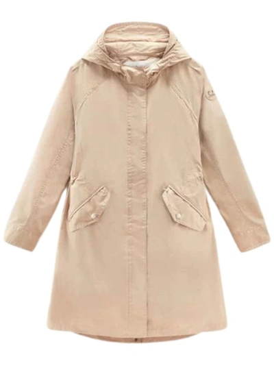 Woolrich Long Summer Parka In Beige