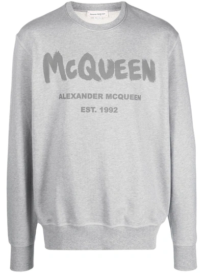 Alexander Mcqueen Graffiti Prt Sweater In Gris