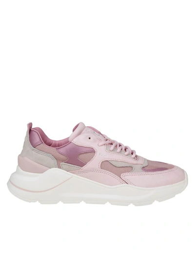 Date Fuga Mono Sneakers In Pink Leather And Fabric In White