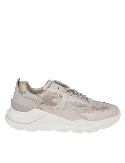 Date Fuga Mono Sneakers In Leather And Ivory Color Fabric In Pink