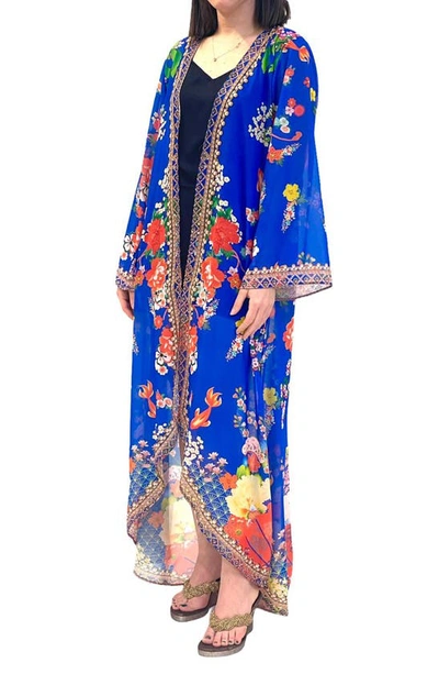 Ranee's Floral Long Duster In Blue