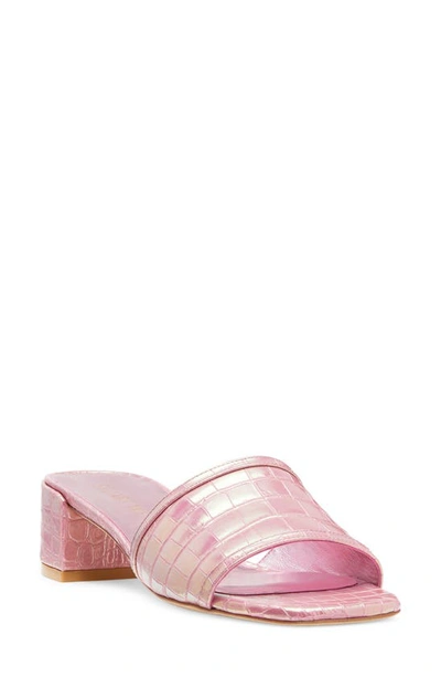 Stuart Weitzman Cayman Croc Embossed Block Heel Sandal In Cotton Candy Ice