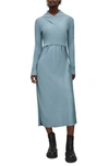 Allsaints Hana Mixed Media Long Sleeve Dress In Blue Slate