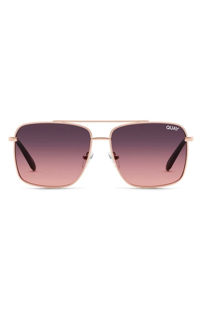 Quay Hot Take 51mm Gradient Aviator Sunglassess In Rose Gold/ Smoke Pink