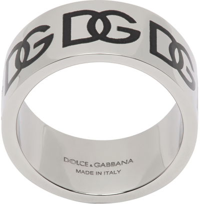 Dolce & Gabbana Engraved-logo Detail Finger Ring In Argento/palladio