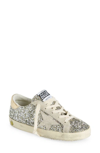 Golden Goose Girl's Super-star Lace Up Glitter Sneakers, Toddler/kids In Platinum/ Ivory/ Gold