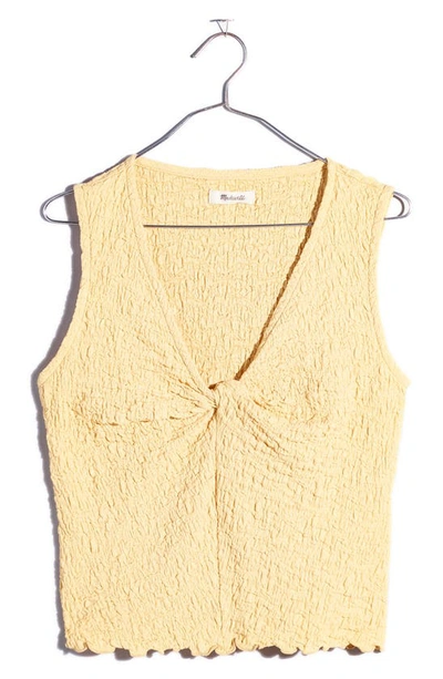 Madewell Popcorn-knit Twist-front Sleeveless Crop Top In Sundried Wheat