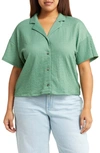 Madewell Crinkle Knit Button-up Top In Trellis Green