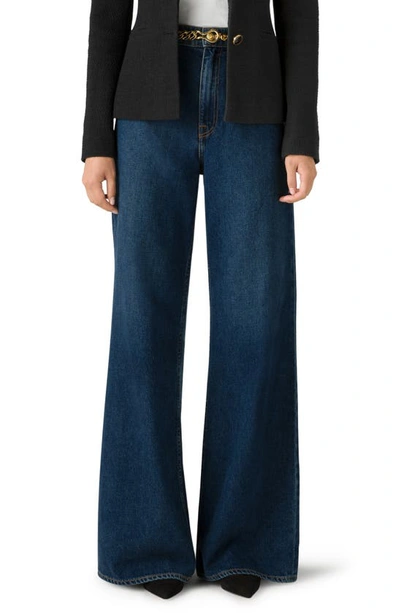 St. John Paseo Nonstretch Denim Wide Leg Jeans In Dark Indigo