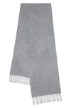 Mulberry Embroidered Logo Fringe Trim Cashmere Scarf In Gray