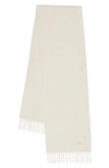 Mulberry Embroidered Logo Fringe Trim Cashmere Scarf In Eggshell