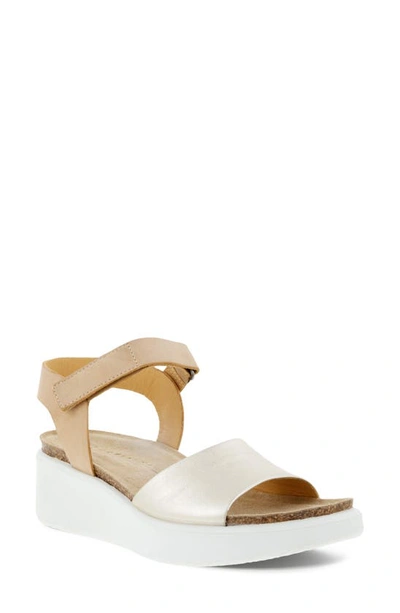 Ecco Corksphere™ Flowt Wedge Cork Sandal In Pure White Gold/ Powder