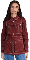 Veronica Beard Keswick Topstitch Cotton Stretch Twill Jacket In Deep Brick