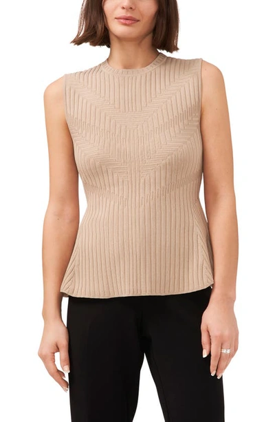 Halogen Sleeveless Peplum Sweater In Oxford Tan