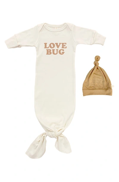 Tenth & Pine Babies' Love Bug Organic Cotton Tie Gown & Hat Set In Natural