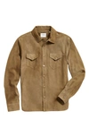 Billy Reid Suede Snap Front Shirt In Olive